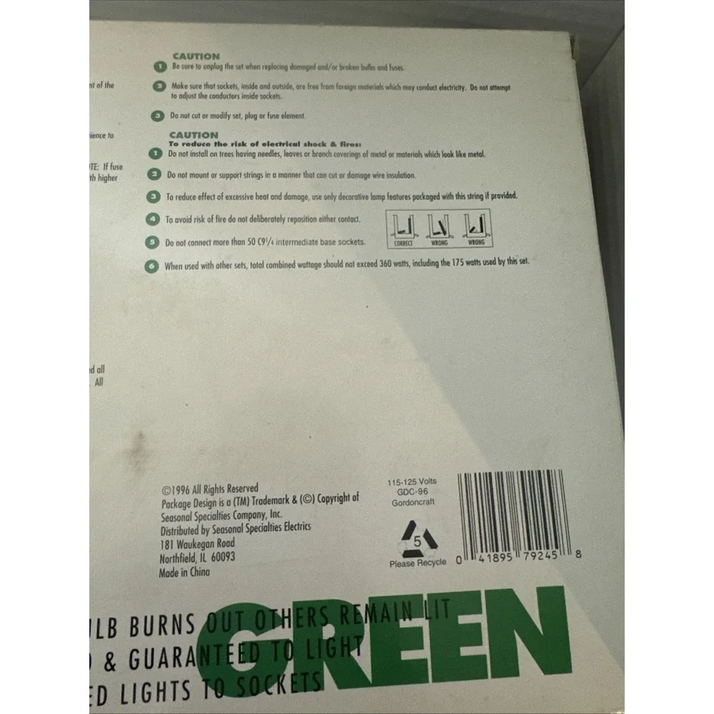 Seasonal Specialties 25 Green CERAMIC OUTDOOR Christmas Light Sets 1996 (2)